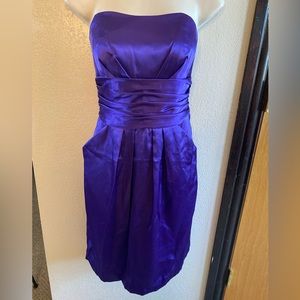David’s Bridal Purple Satin Knee Length Strapless Dress Size 4
